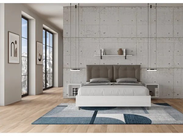 Letto matrimoniale senza rete 160x190 bianco frassino cuscini similpelle cappuccino Egos Annalisa