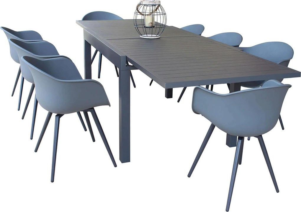 JERRI - set tavolo in alluminio cm 135/270 x 90 x 75 h con 8 Poltrone Dynamo