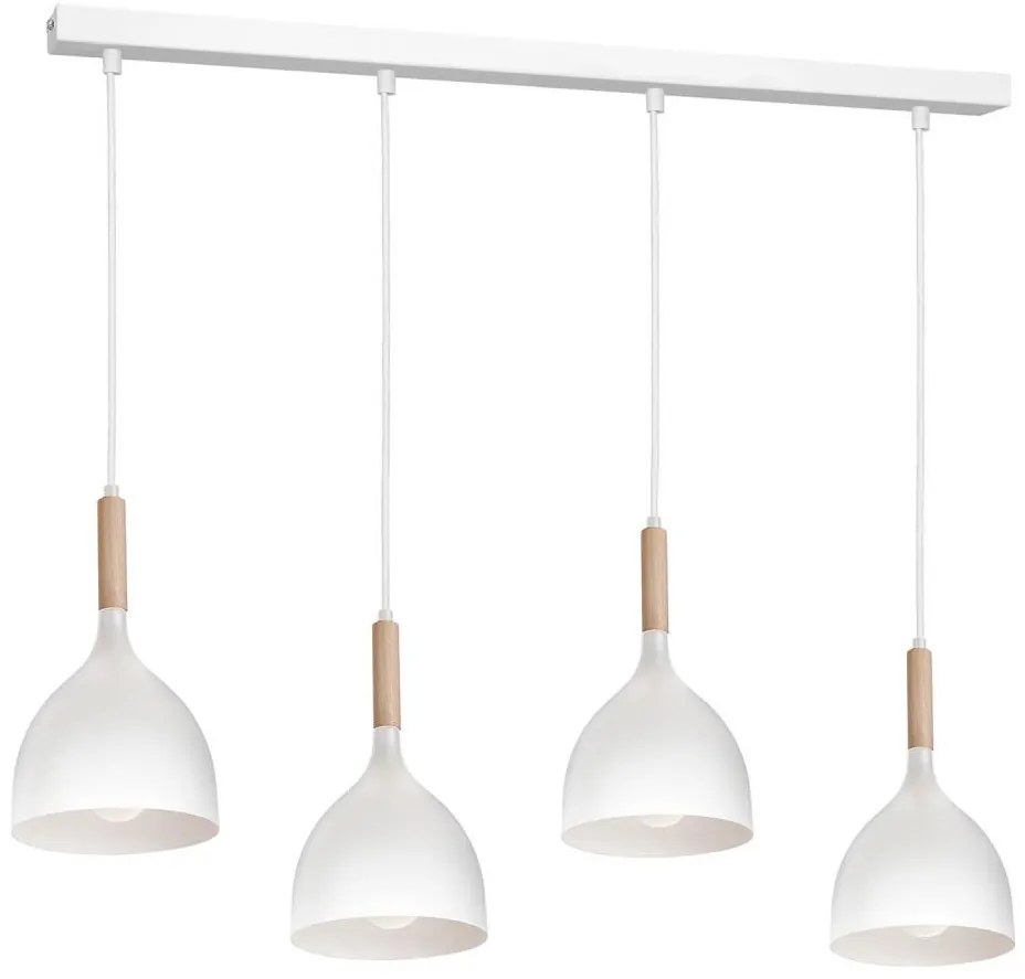 Lampadario a sospensione con filo NOAK WOOD 4xE27/60W/230V bianco/legno