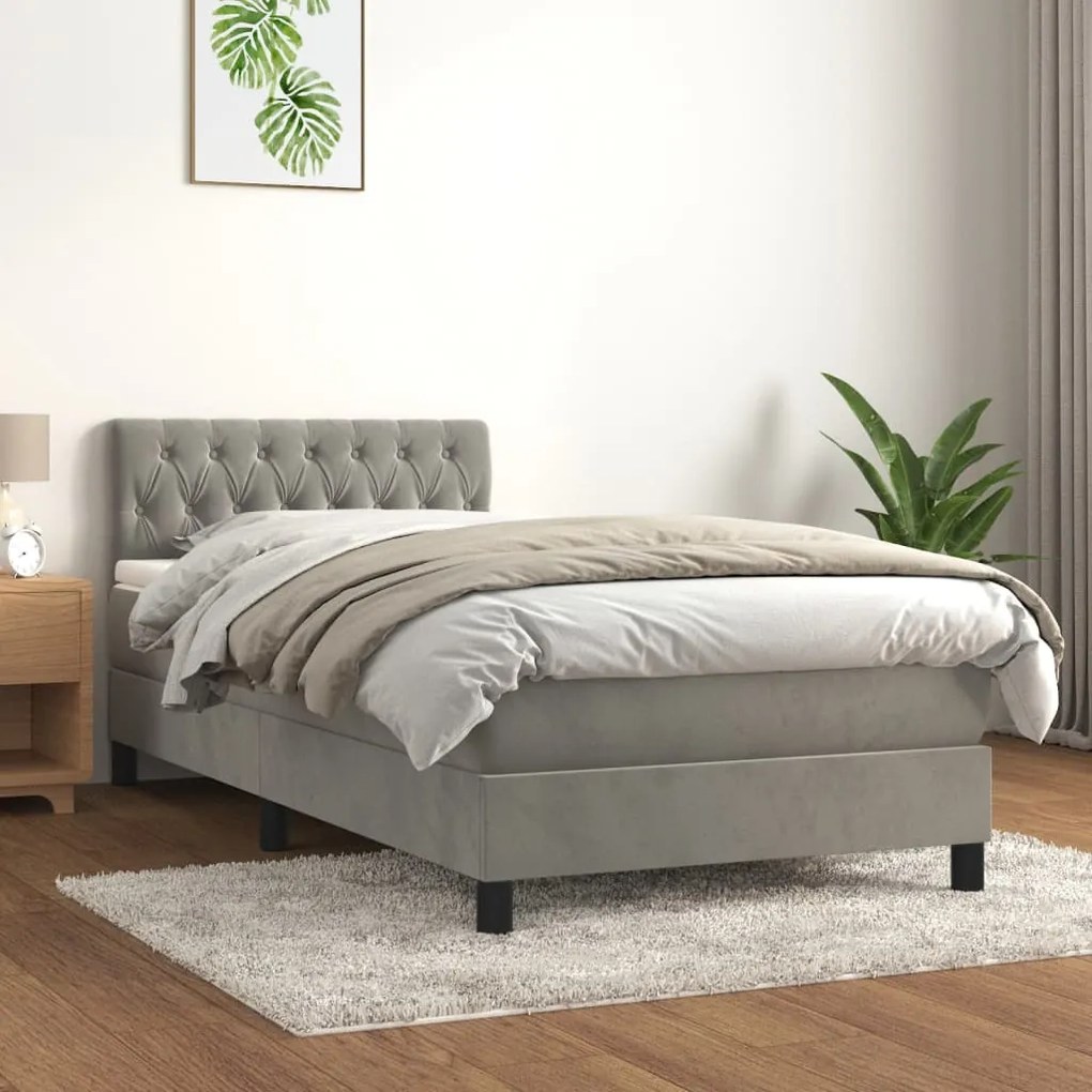 Giroletto A Molle Con Materasso Grigio Chiaro 90x190 Cm Velluto /