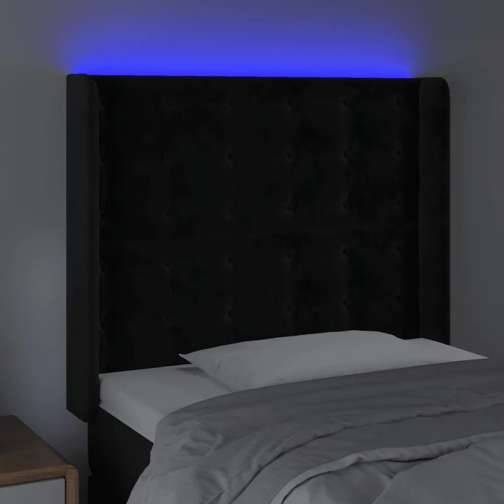 Testiera a led nera 83x16x118/128 cm in velluto