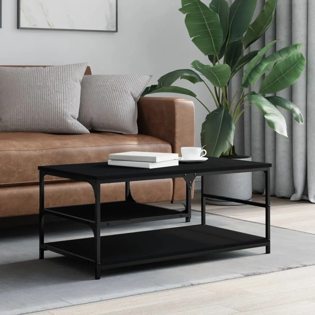 Tavolino Da Salotto Nero 90x49x40 Cm İn Legno Multistrato /