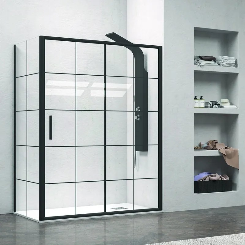 Cabina doccia 100x80 profili neri e vetro con riquadri neri NICO-D3000S - KAMALU