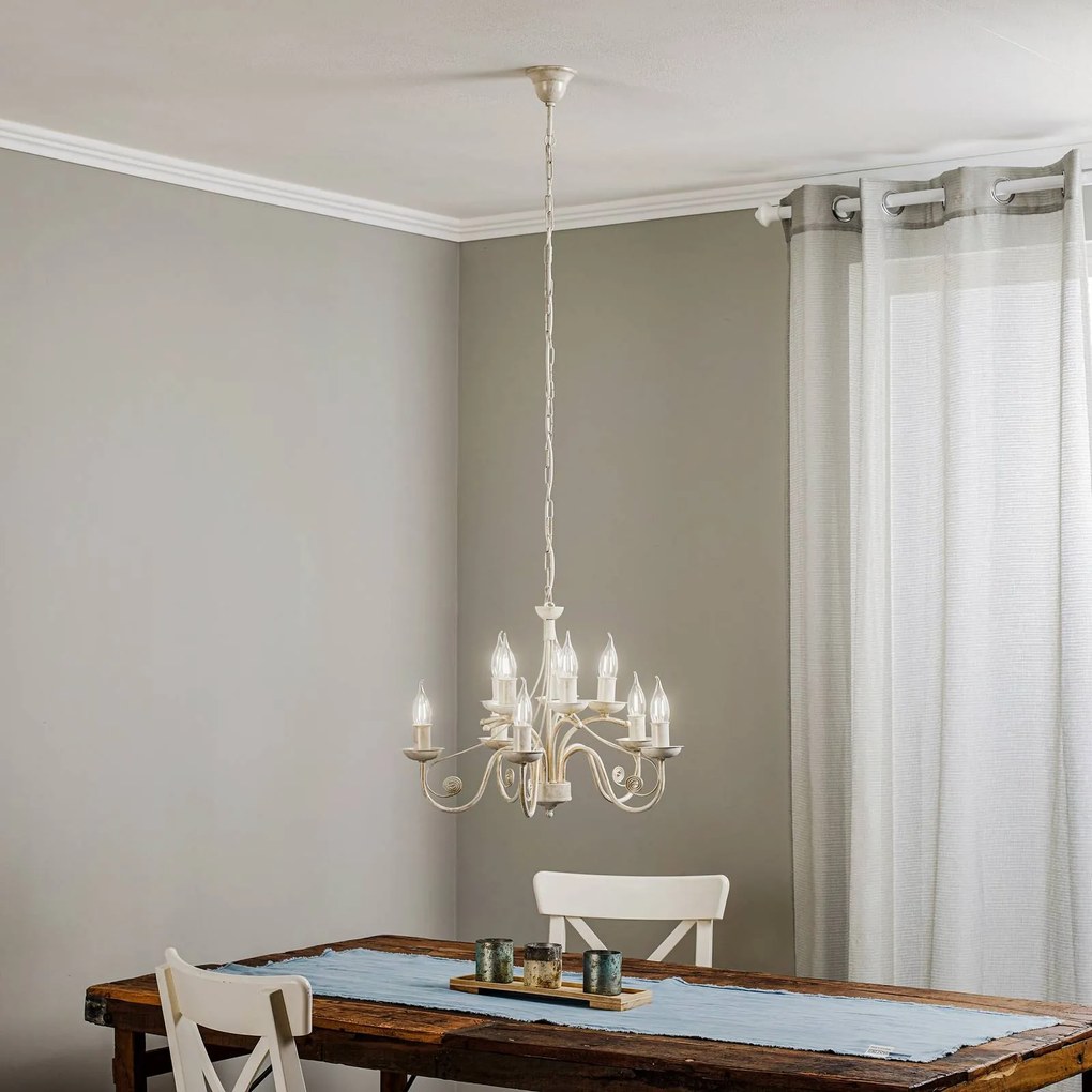 Lamkur Lampadario Ayleen in acciaio, 10 luci, bianco