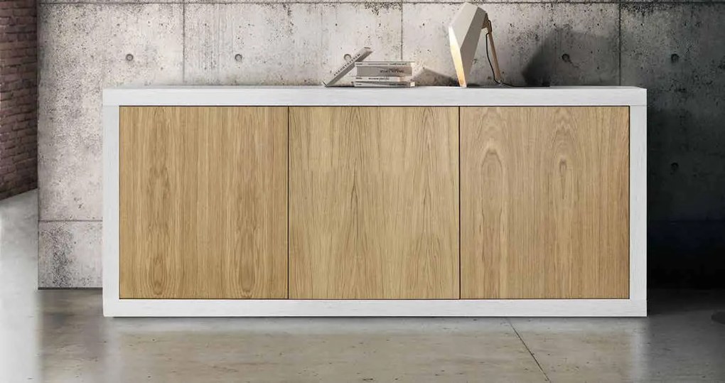 Credenza da 186 cm  in legno rovere naturale e bianco spazzolato