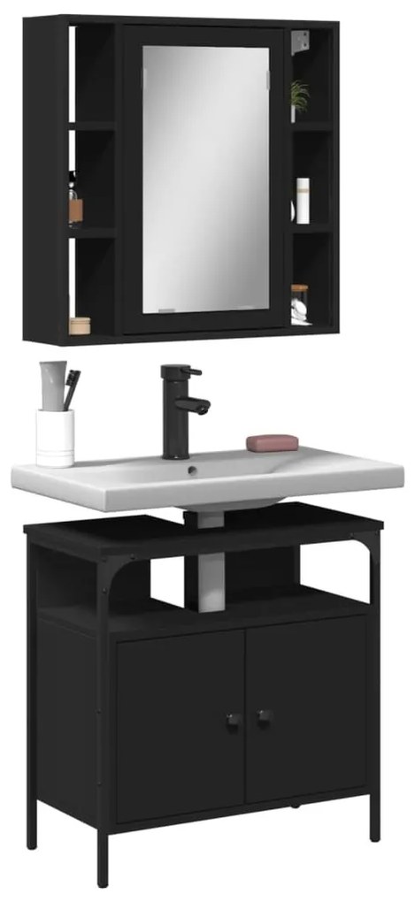 Set Mobili Da Bagno 2 Pz Nero İn Legno Multistrato /