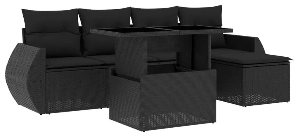 Set divano da giardino 6 pz con cuscini nero in polyrattan