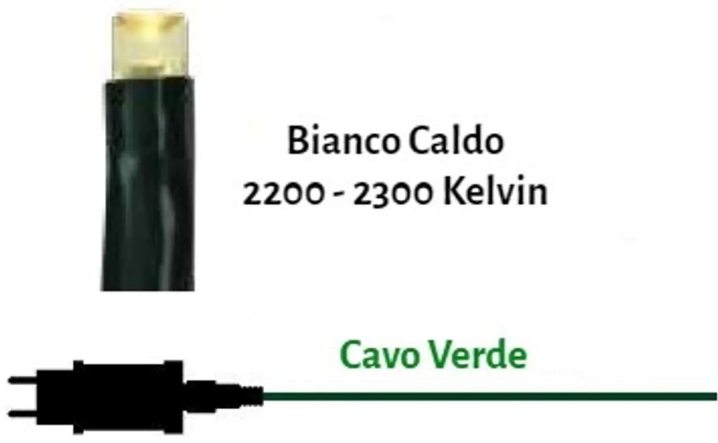 Catenaria NATALIZIA LED 8 GIOCHI DI LUCE 23m Cavo VERDE IP44 Colore Bianco Caldo 2200 - 2300 °K