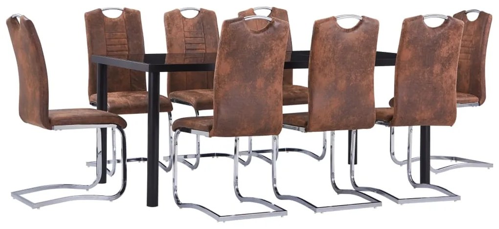 Set Sala Da Pranzo 9 Pz İn Similpelle Scamosciata Marrone /