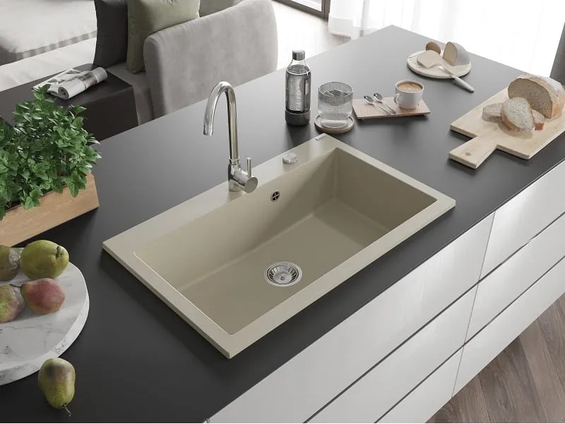 Mexen Elix lavello in granito 1-vasca 800 x 500 mm, beige, sifone cromato - 6527801005-69