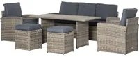 EasyComfort Set Salotto da Giardino in Rattan PE con Divano 3 Posti, 2 Poltrone, 2 Sgabelli e Tavolo, Grigio