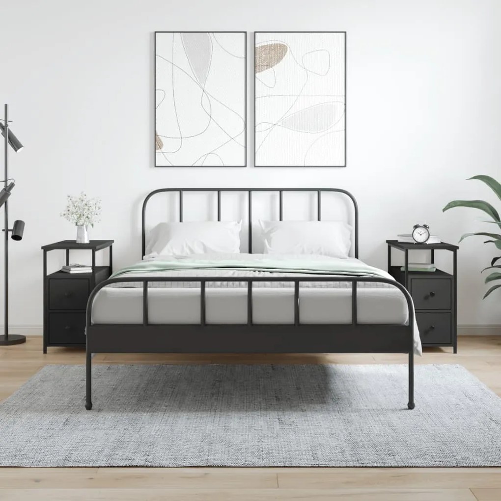 Comodini 2 Pz Neri 30x60x60 Cm İn Legno Multistrato /