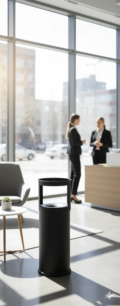 Pattumiera Gettacarte Ø25xh80 cm Autoestinguente Posacenere in Acciaio Verniciato Nero...