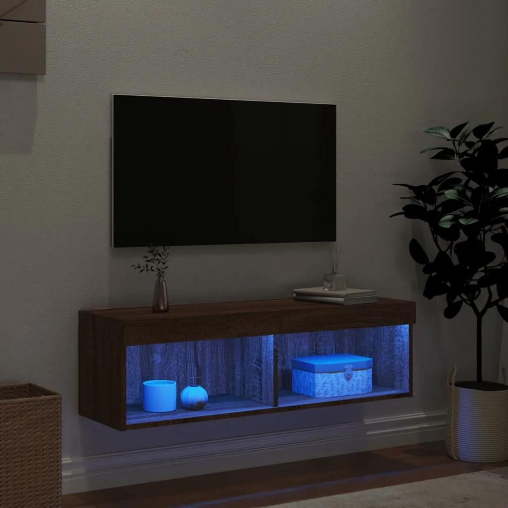 Mobile Porta TV con Luci LED Rovere Marrone 100x30x30 cm
