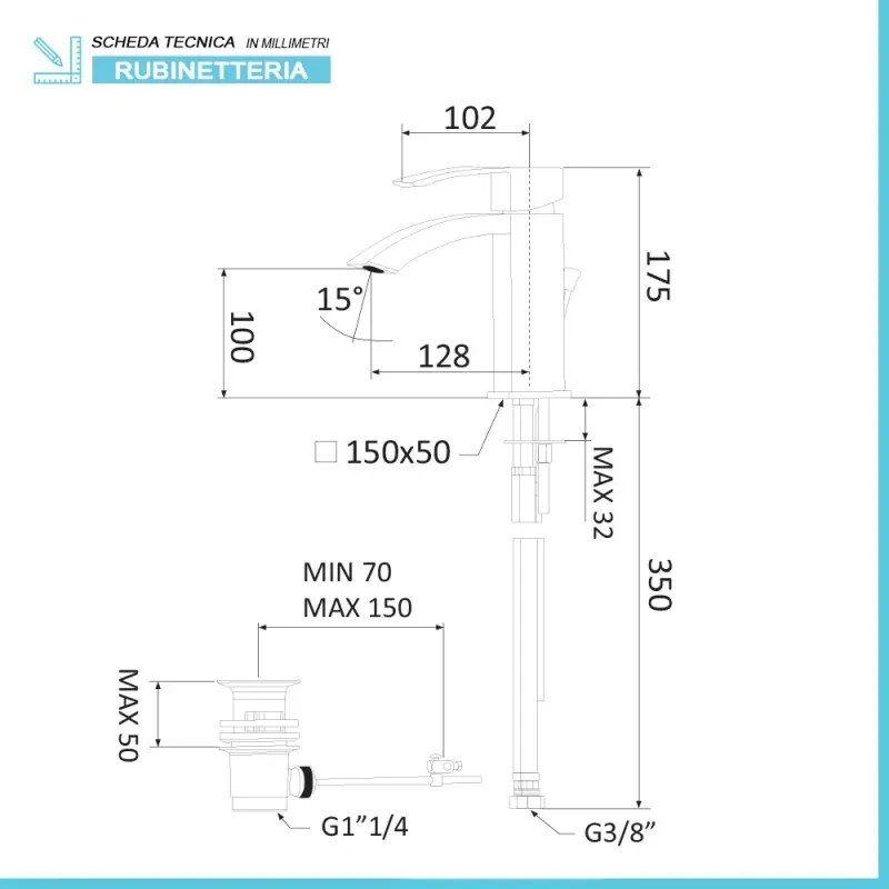 Miscelatore lavabo in ottone cromato Mariani linea Marte