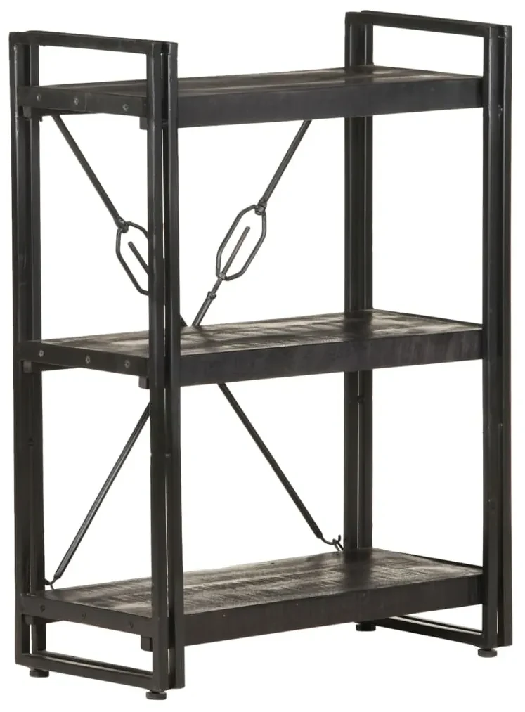 Libreria a 3 ripiani 60x30x80cm nero in legno massello di mango