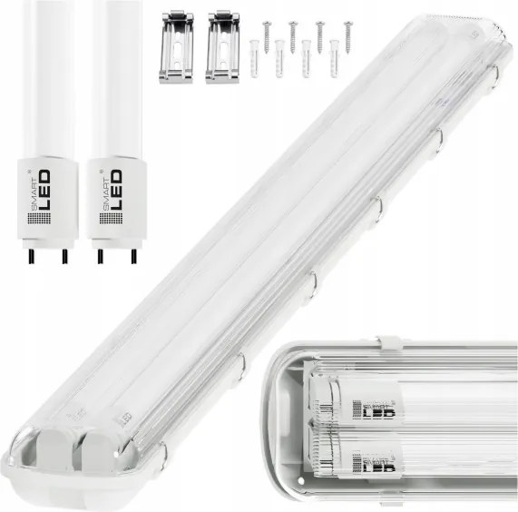 Corpo illuminante tecnico LED per tubi T8, 2x G13, 20W, 230V, 6500K, 120 cm, IP65, bianco