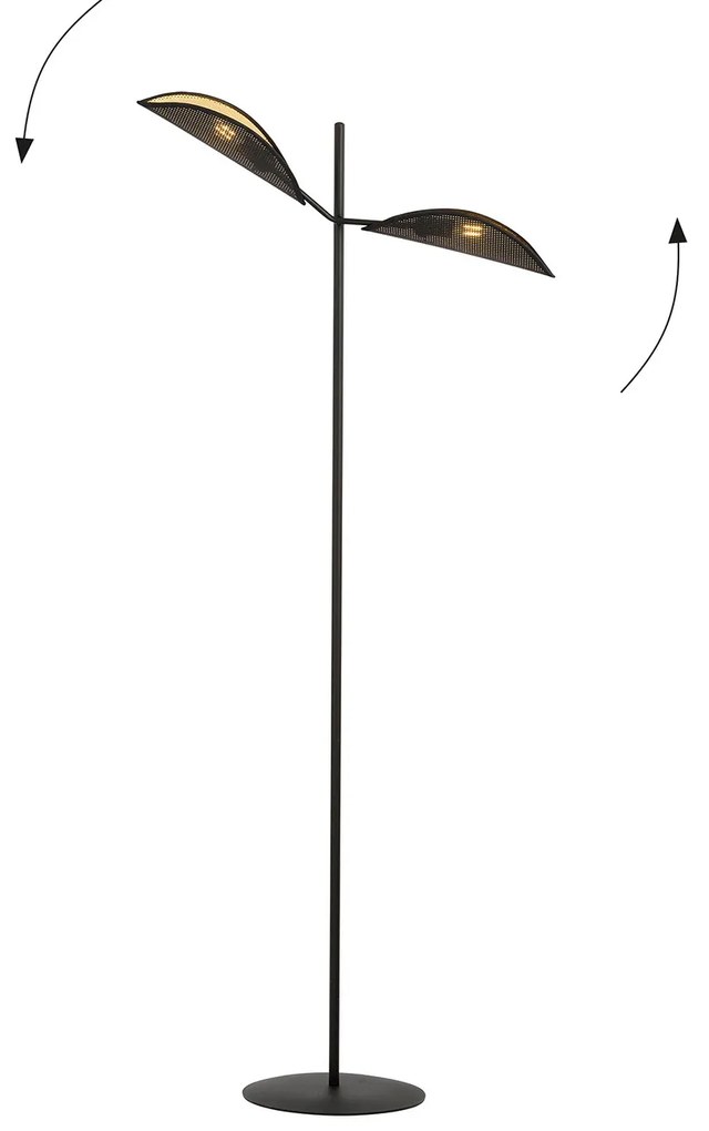 Piantana Moderno Eridano Acciaio Nero Oro 2 Luci E14 Ip20