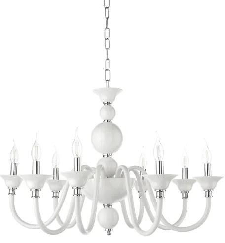 Lampada a sospensione D87 cm TEBE a 8 luci in vetro lavorato a mano BIANCO