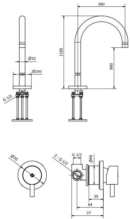 Miscelatore lavabo da pavimento con controllo remoto a muro cromo 73380 Jabil