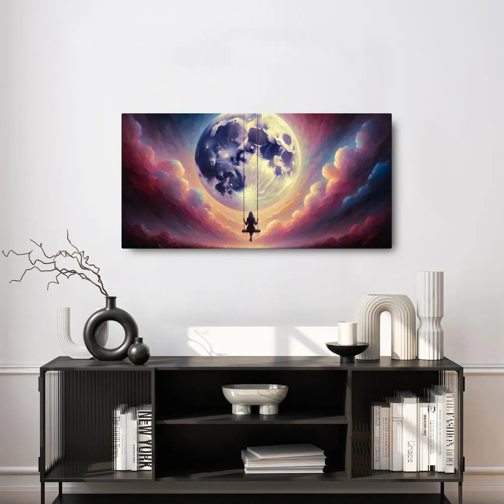 Quadro su tela – Altalena tra le nuvole e la luna