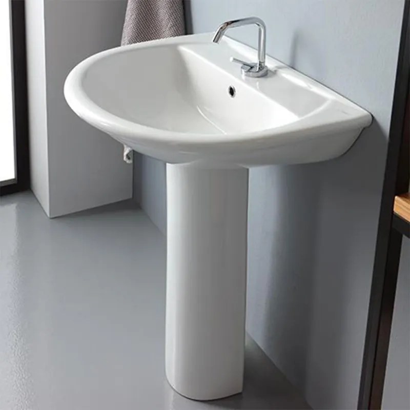 Lavabo con Colonna  in Ceramica Bianca Lucida 65 cm Moderno