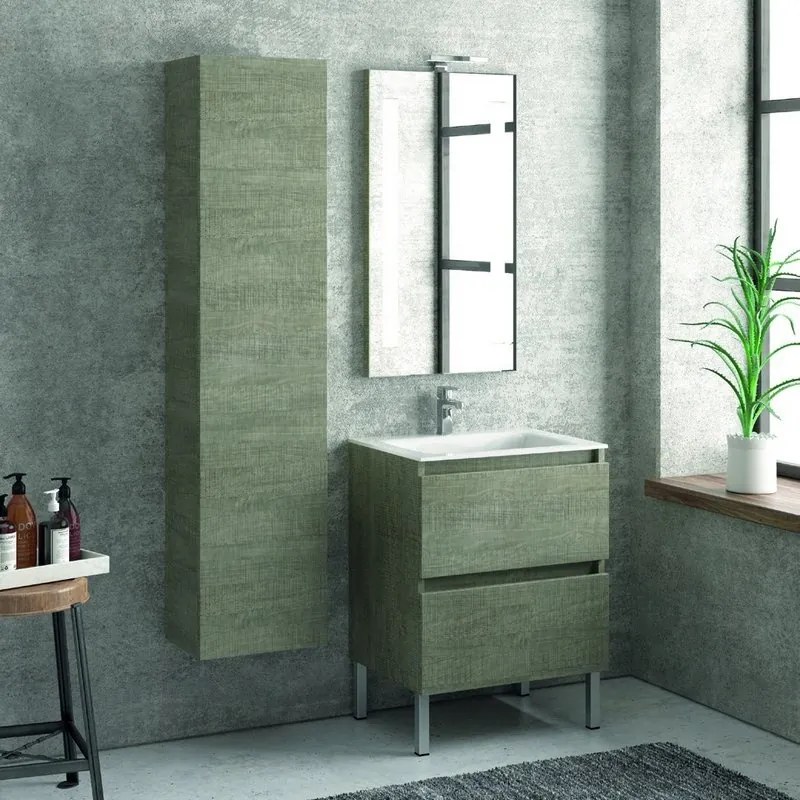 Composizione lavabo con mobile 60 cm, colonna e specchio TOD-60B - KAMALU