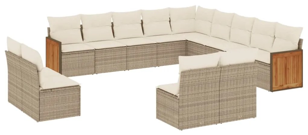 Set Divano da Giardino 13 pz con Cuscini Beige in Polyrattan