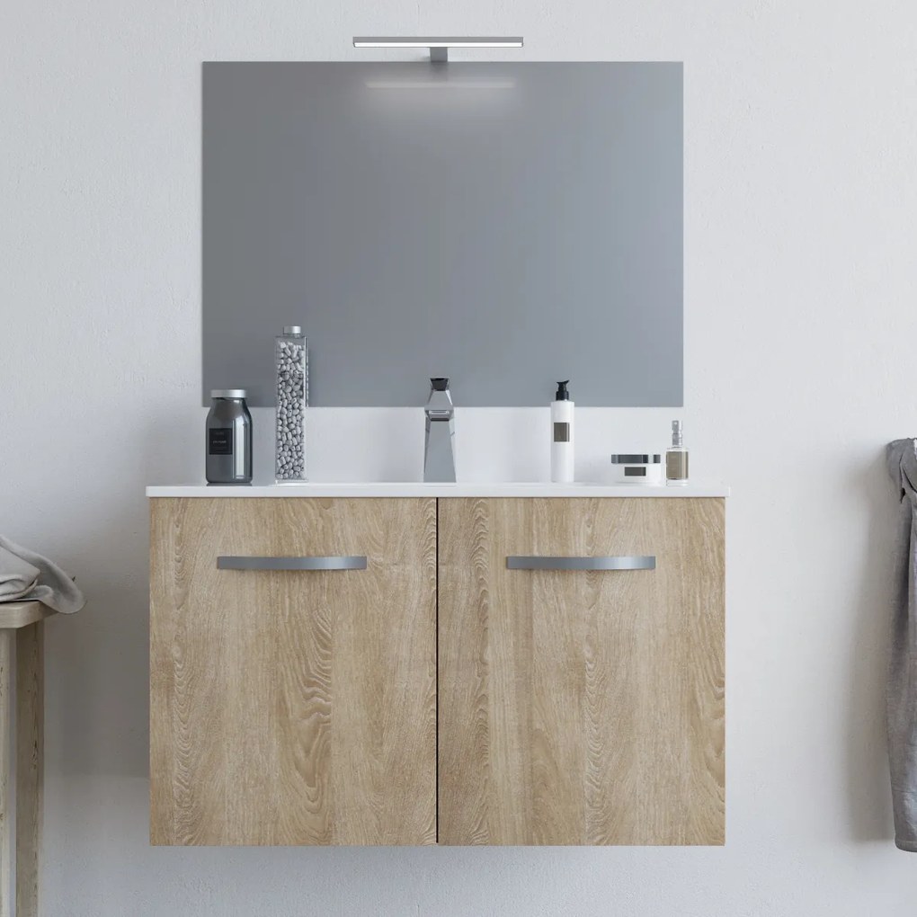 Mobile bagno BUMA80 Rovere Chiaro con lavabo e specchio - 8180