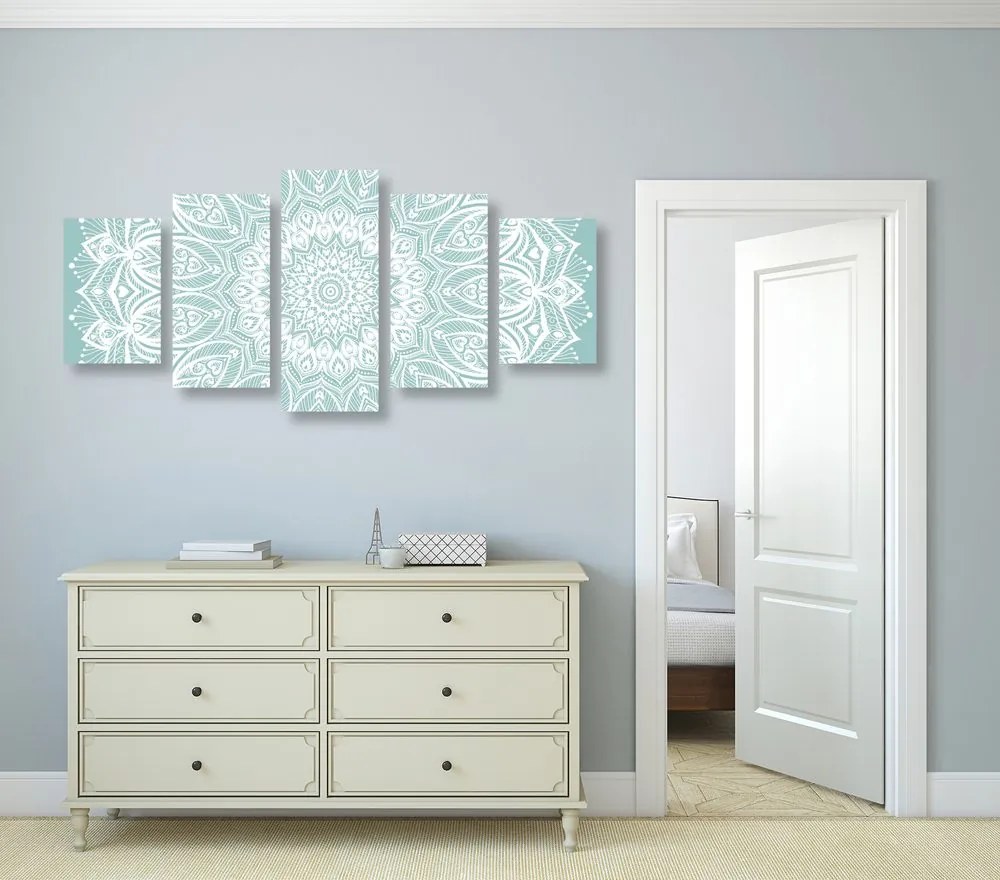 Quadri 5 pezzi – Mandala armonia su sfondo blu
