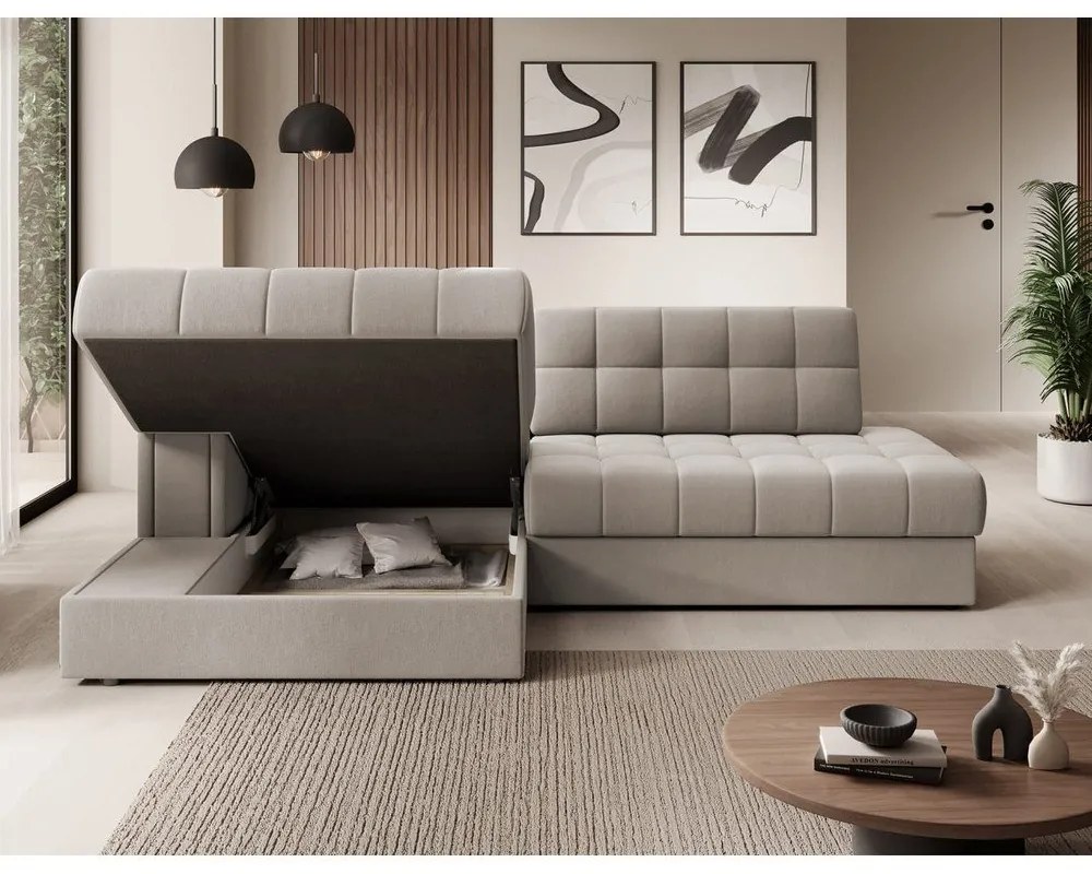 Divano angolare beige allungabile (con penisola a sinistra/con chaise lounge) con rivestimento in velluto Blezalt – ELTAP