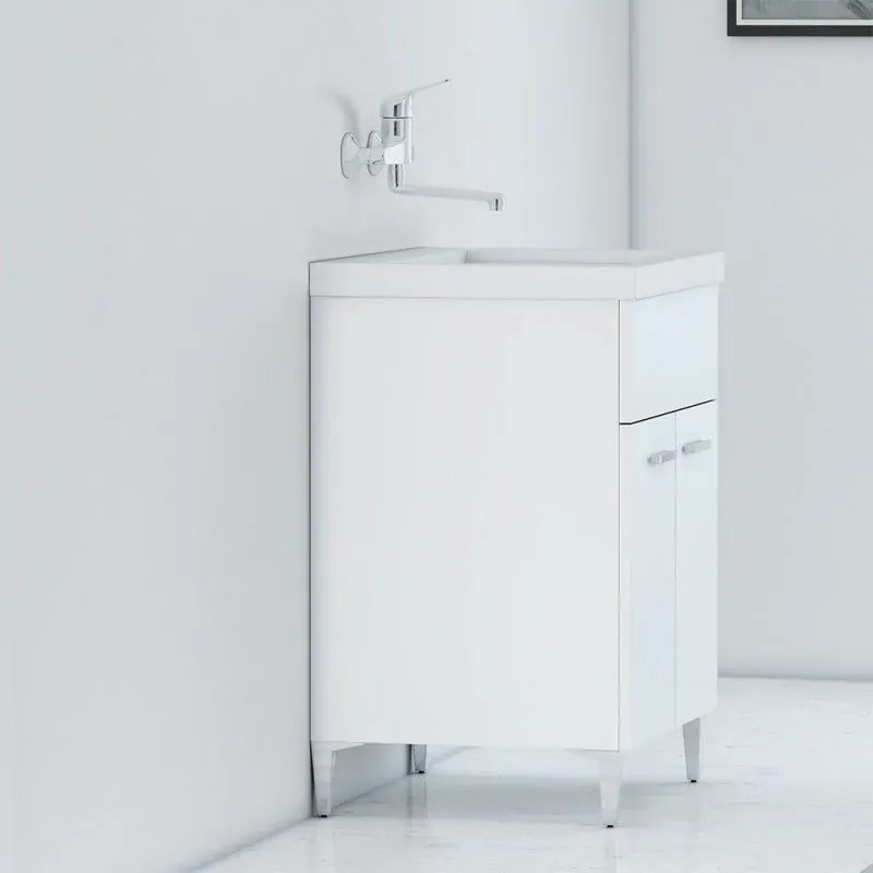 Mobile Lavatoio Bianco Lucido in ceramica 60x50 cm con strofinatoio integrato