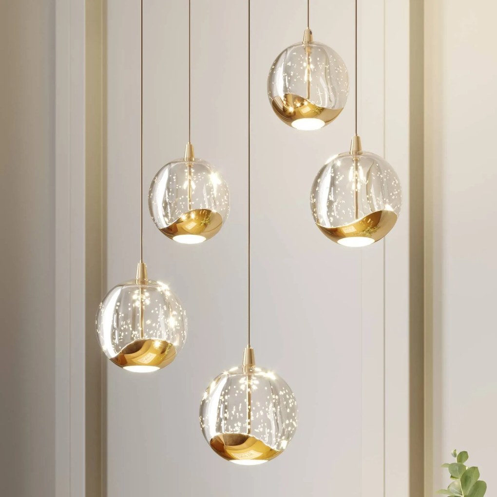 Lampada a sospensione in vetro Hayley Lucande, Chiaro / Trasparente, Soggiorno / Sala da pranzo, Vetro, Moderno, Lampada a sospensione