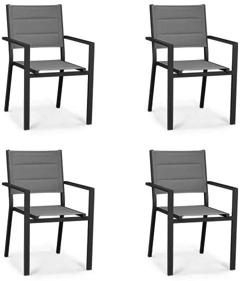 Sedie Da Esterno In Alluminio Con Braccioli Seduta In Textilene Imbottita Antracite - 4 pezzi