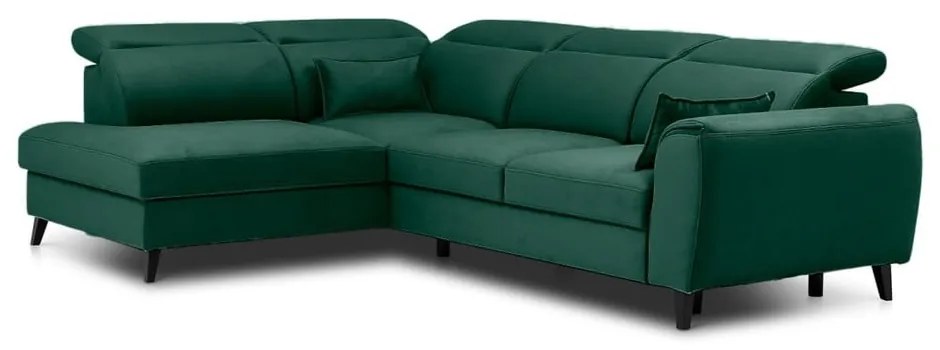 Divano angolare verde allungabile/con contenitore (con penisola a sinistra/a L) e rivestimento in velluto Noble – ELTAP