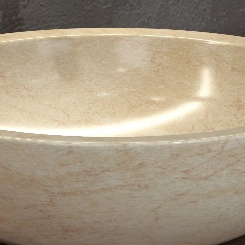 Kamalu - lavabo bagno da appoggio in marmo crema 40cm | litos-ec40