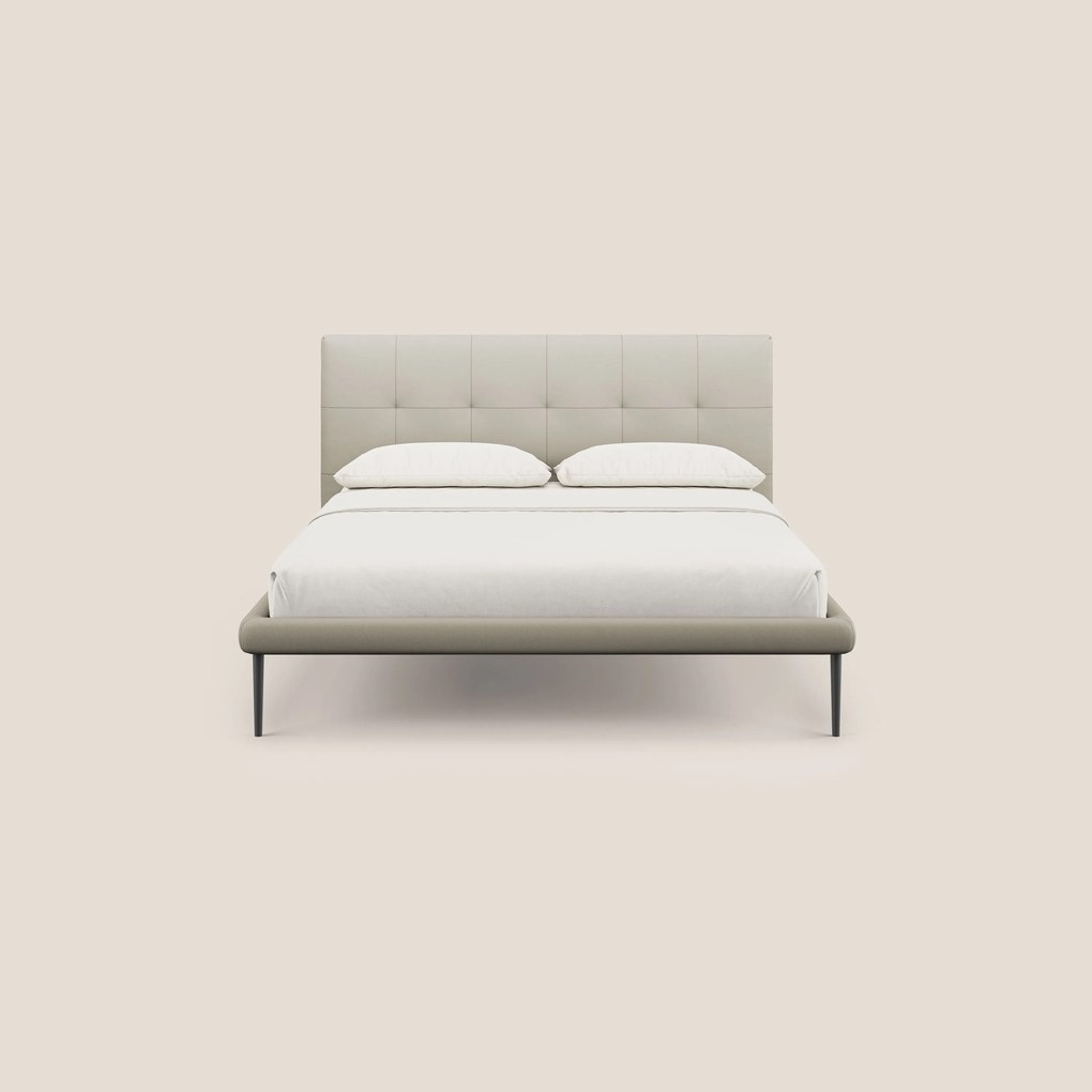 Midori letto imbottito trapuntato in ecopelle con piedini alti T04