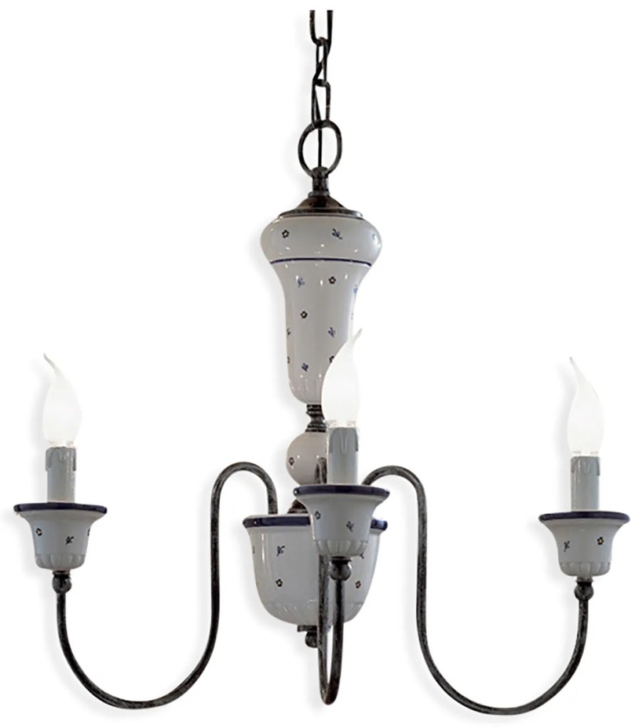 Lampadario Classico Sanremo Metallo E Ceramica Bianco Sfumato Argento 3 Luci E14