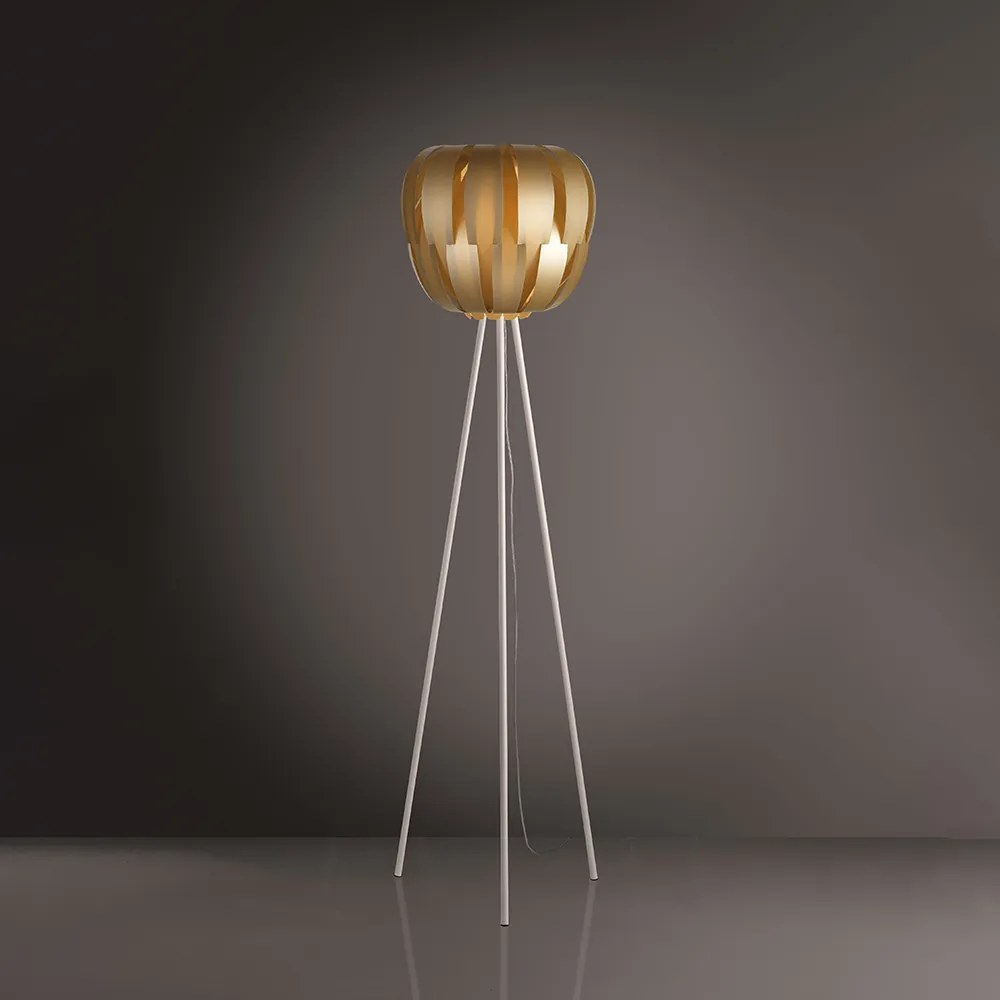 Lampada Da Terra Con Treppiede 1 Luce Queen In Polilux Oro D60 Made In Italy