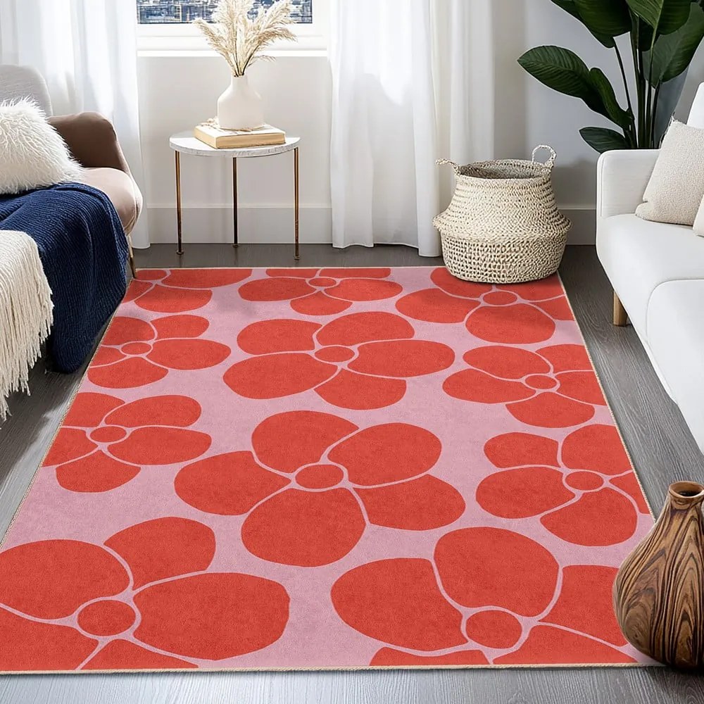 Tappeto rosso e rosa lavabile 80x150 cm Poppy Fields – Mila Home