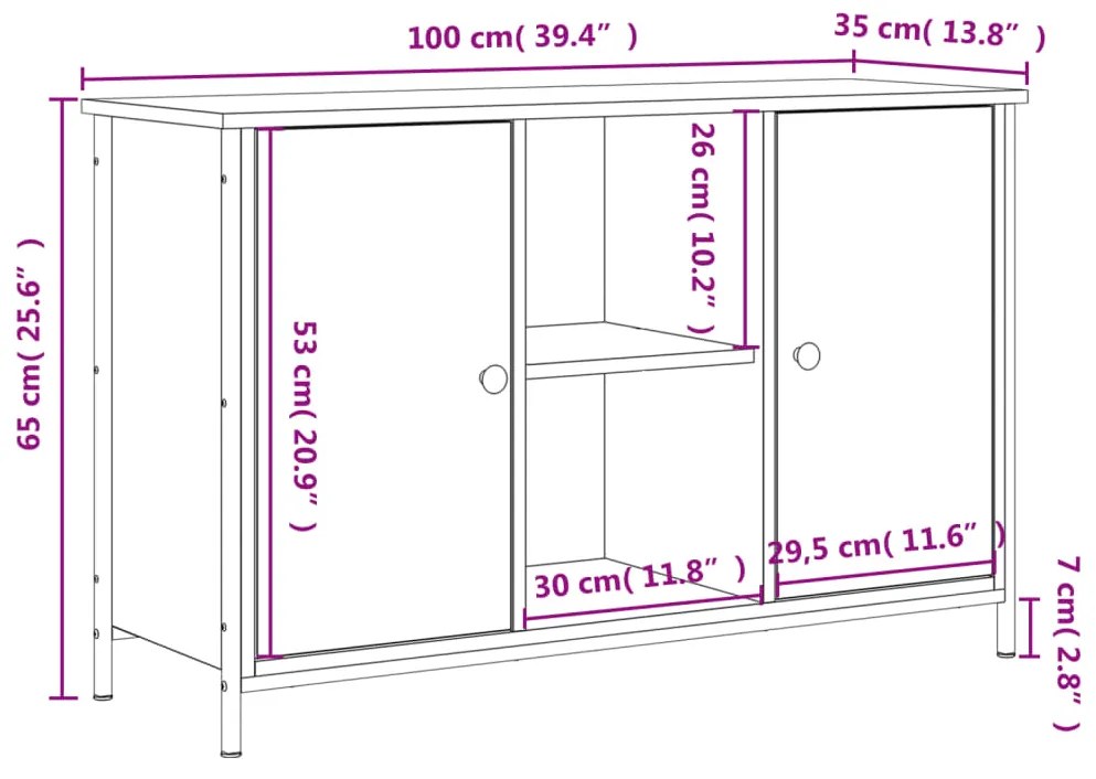 Mobile TV Rovere Fumo 100x35x65 cm in Legno Multistrato