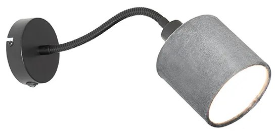 Applique da parete nera con paralume grigio, interruttore e braccio flessibile - Merwe