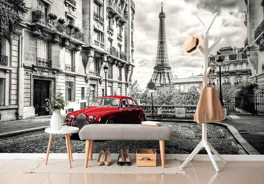 Carta da parati – Auto retrò rossa a Parigi