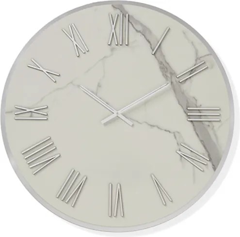 Orologio rotondo D40 cm ANSEL in kerlite Bianco con dettagli Argento