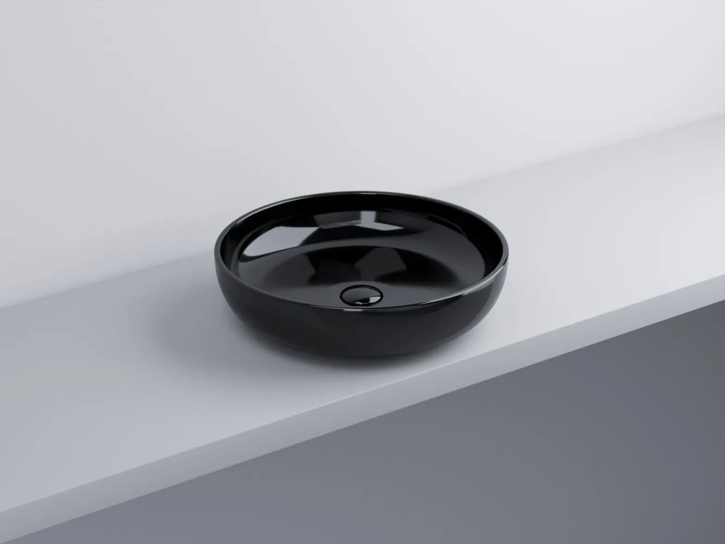 Cielo Shui Lavabo da appoggio tondo 45 cm senza troppopieno in ceramica nero lucido