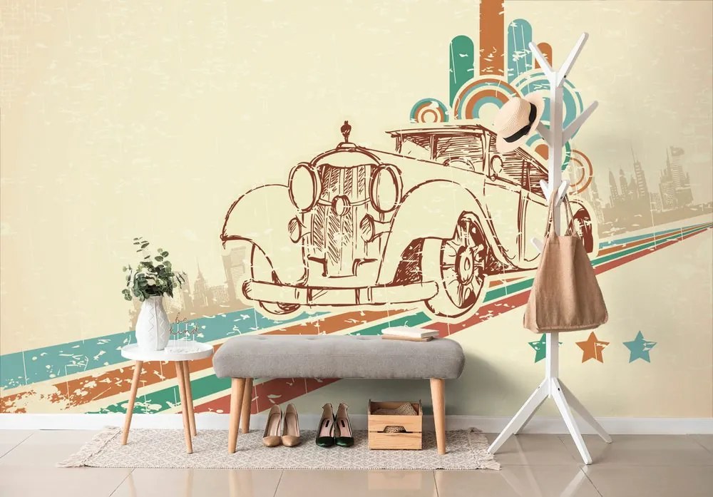 Carta da parati – Auto con sfondo vintage
