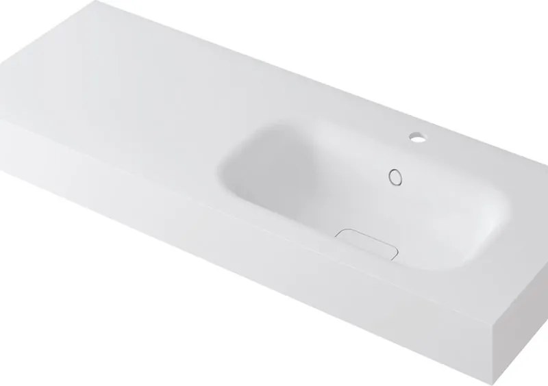 Lavabo a incasso rettangolare vasca a destra L 120.5 x H 15 x P 46 cm in resina bianco lucido