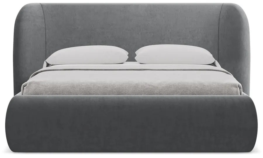Letto matrimoniale imbottito grigio scuro con contenitore con griglia 180x200 cm Hauke - Makamii