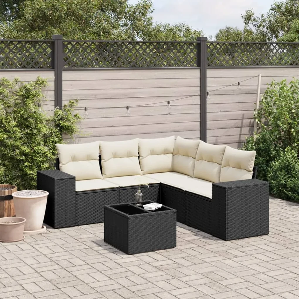 Set divano da giardino 6 pz con cuscini nero in polyrattan
