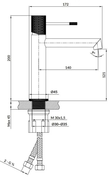 Cersanit S951-598 - Rubinetto del lavandino ZEN 20 cm nero